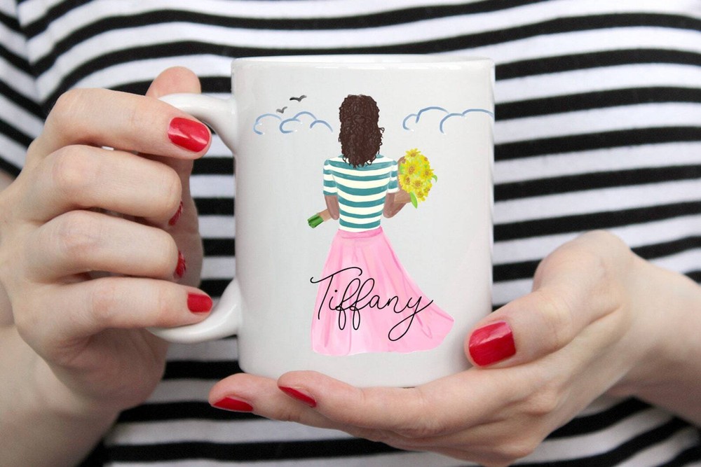 Custom Name Flower Girl Mug Pick Your Hair Mug Personalized Tea Cup Custom Birth
