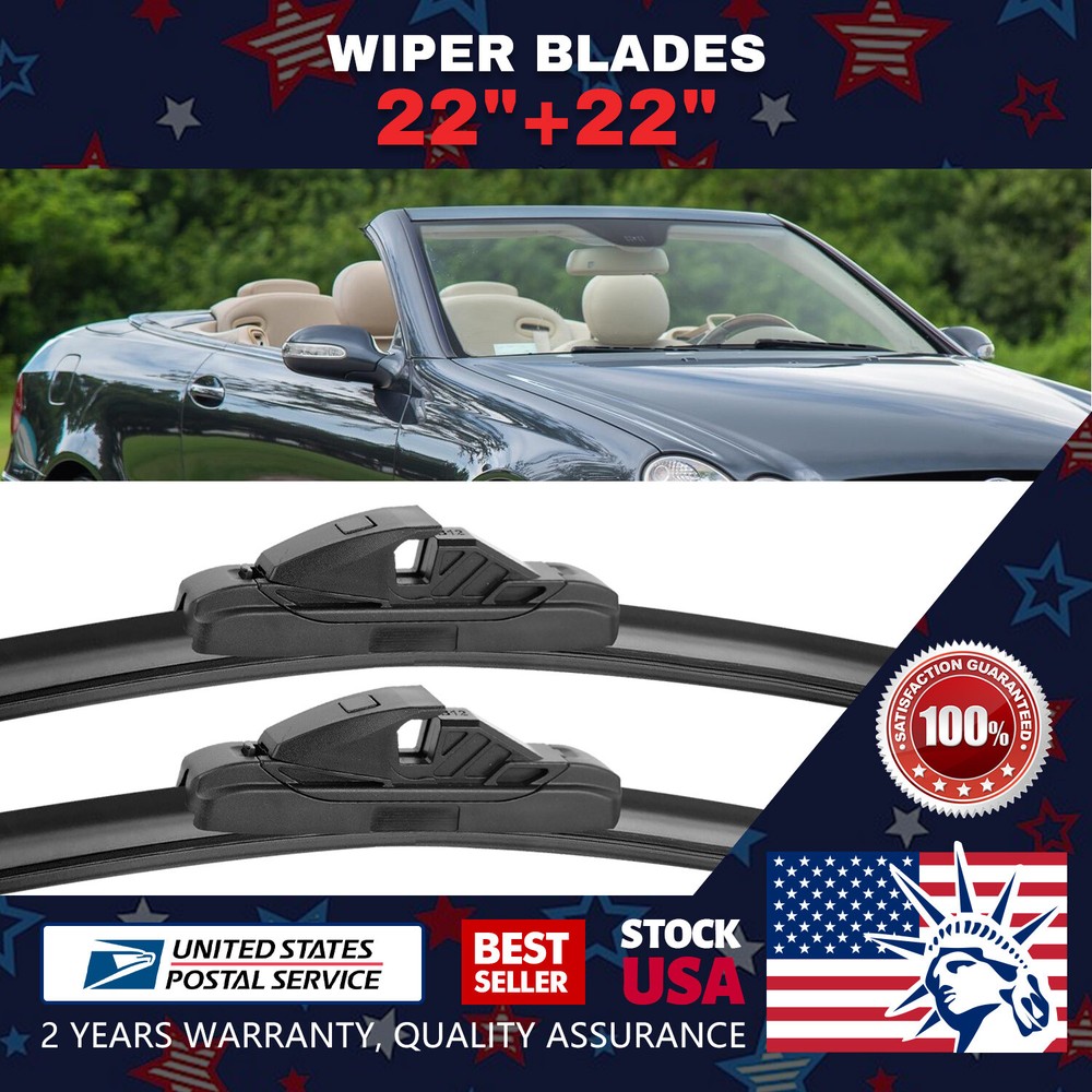 Waterproof 22''+22'' Premium Rubber Bracketless Windshield Wiper Blades /pair