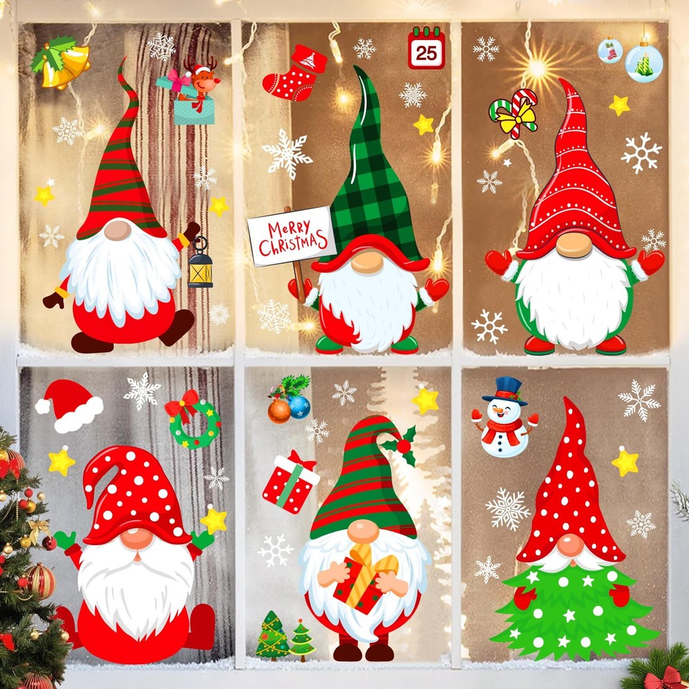 Christmas Window Clings Gnome Christmas Window Decorations Static Christmas W...