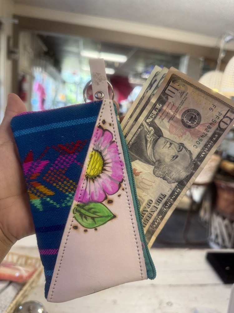 Custom Handmade Painted Leather Coin Pouch & Keychain - Personalized Design