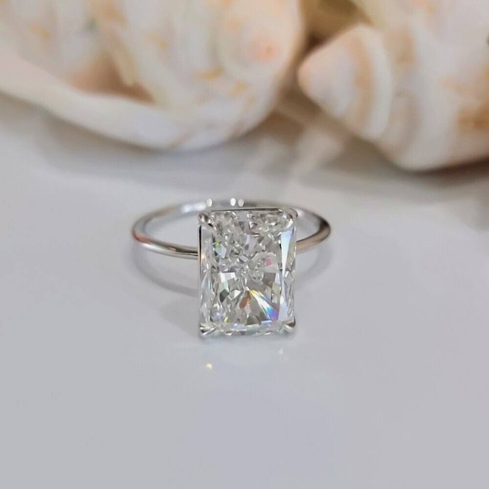 6.20 Ct Certified Radiant Cut Off White Diamond 925 Silver Ring Great Shine