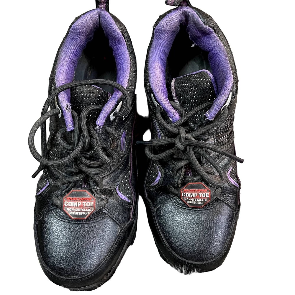 Skechers COMP TOE Size 7 wide Women Work shoe  non-metallic Leather