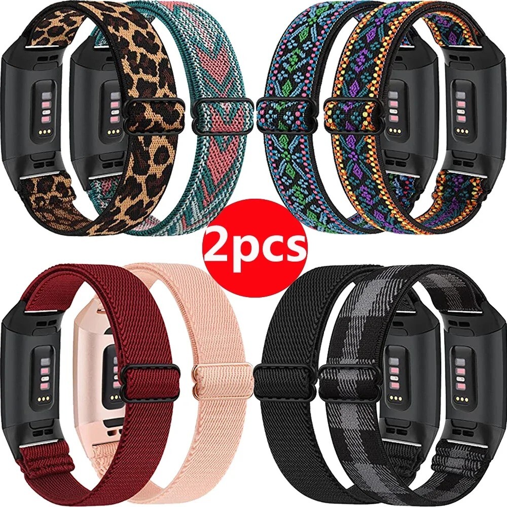 2Pcs Stretchy Nylon Sport Band Compatible with Fitbit Charge 3 4