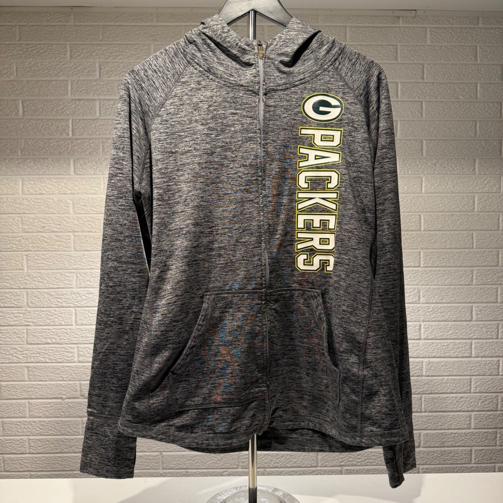 Green Bay Packers Womens Zip Up Hoodie Athletic Sports Gray Size L