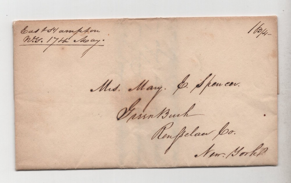 US 1834 WHALING EAST HAMPTON LI NY STAMPLESS FOLDED COVER & LETTER