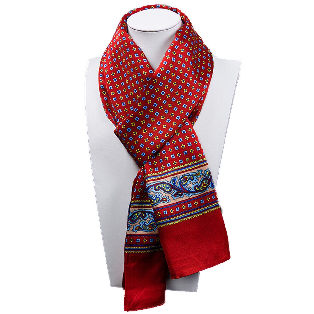 Men 100 Pure Silk Scarf Long Neckerchief Double Layer Business Cravat Black Red