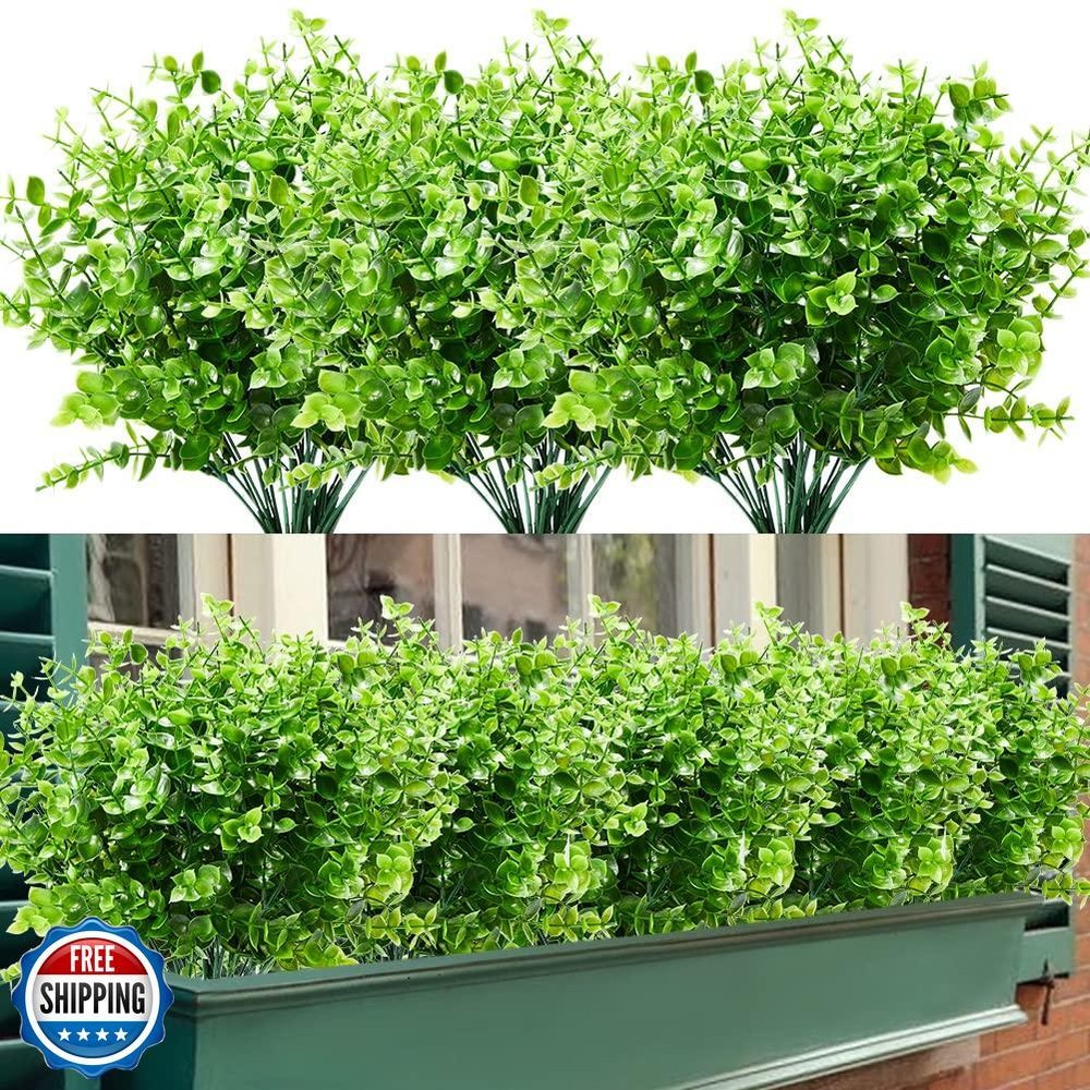 TEMCHY 8-Pack UV-Resistant Artificial Boxwood Stems for Outdoor Decor