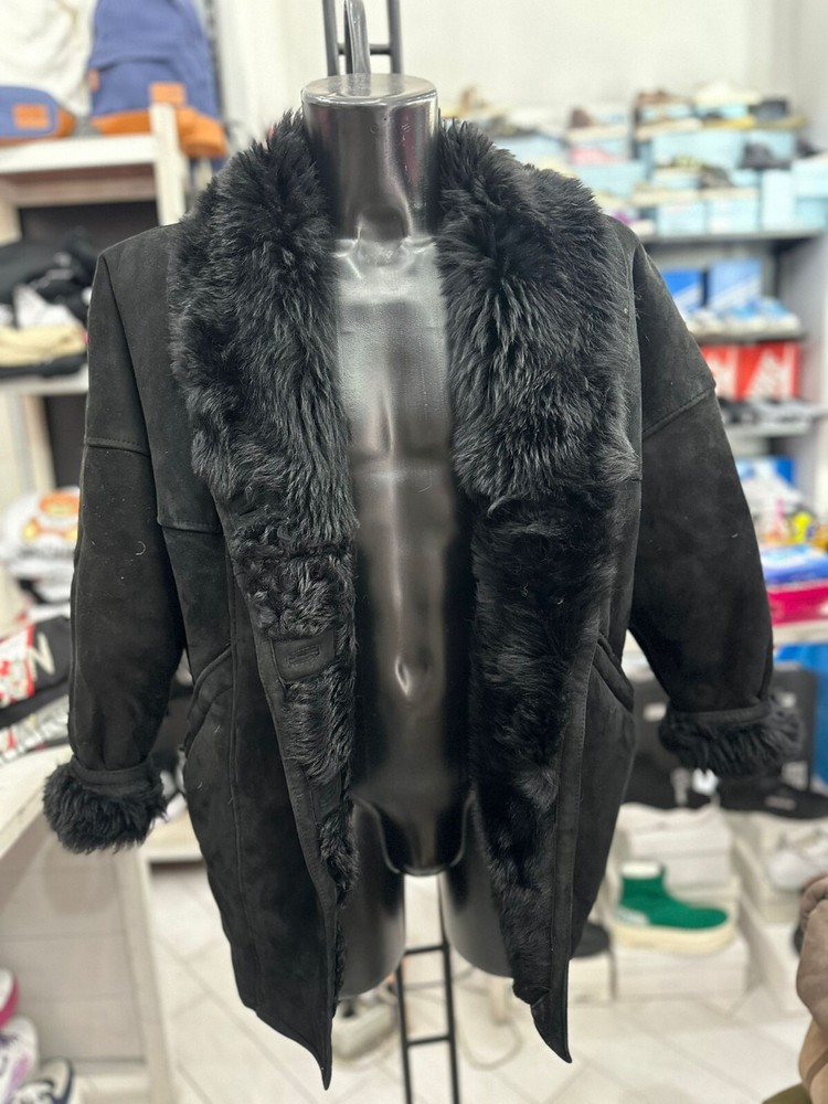 Black Shearling Sheepskin Jacket Women Size 46 LLV293 Preowned