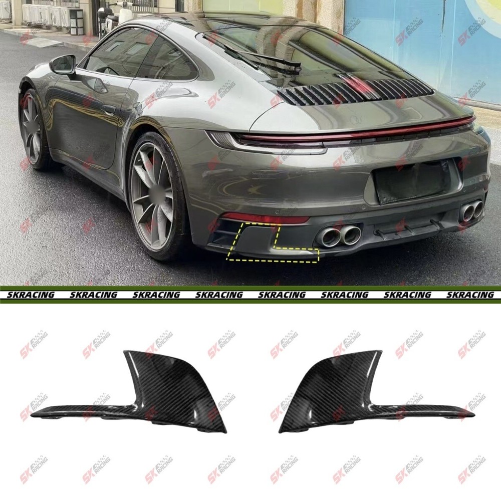 Porsche 911 992 Carrera Dry Carbon Fiber Rear Bumper Side Spoiler Splitter  