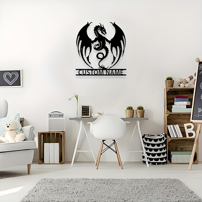 Customizable Reusable Art Deco Metal Flaming Dragon Wall Sticker Detachable Design