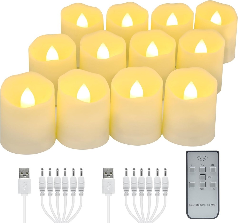 USB Rechargeable Flameless LED Tea Lights Warm White Remote Control Votive Candles