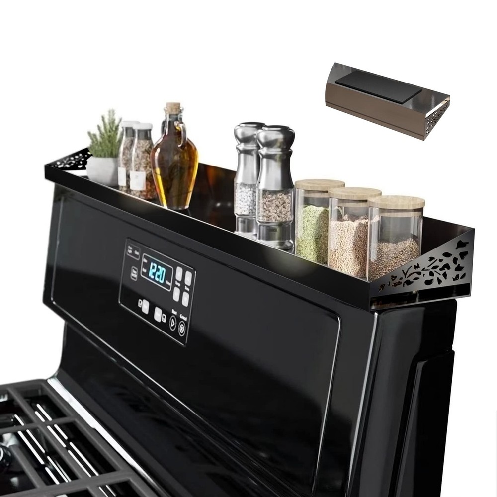 30 Inch Magnetic Spice Rack Shelf for Stovetop Organization in Black
