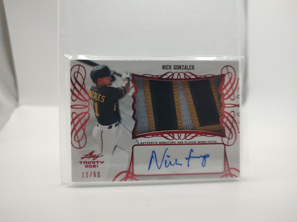 NICK GONZALES 2021 Leaf Trinity Jersey Patch Auto /50 #PA-NG2 Pittsburgh Pirates