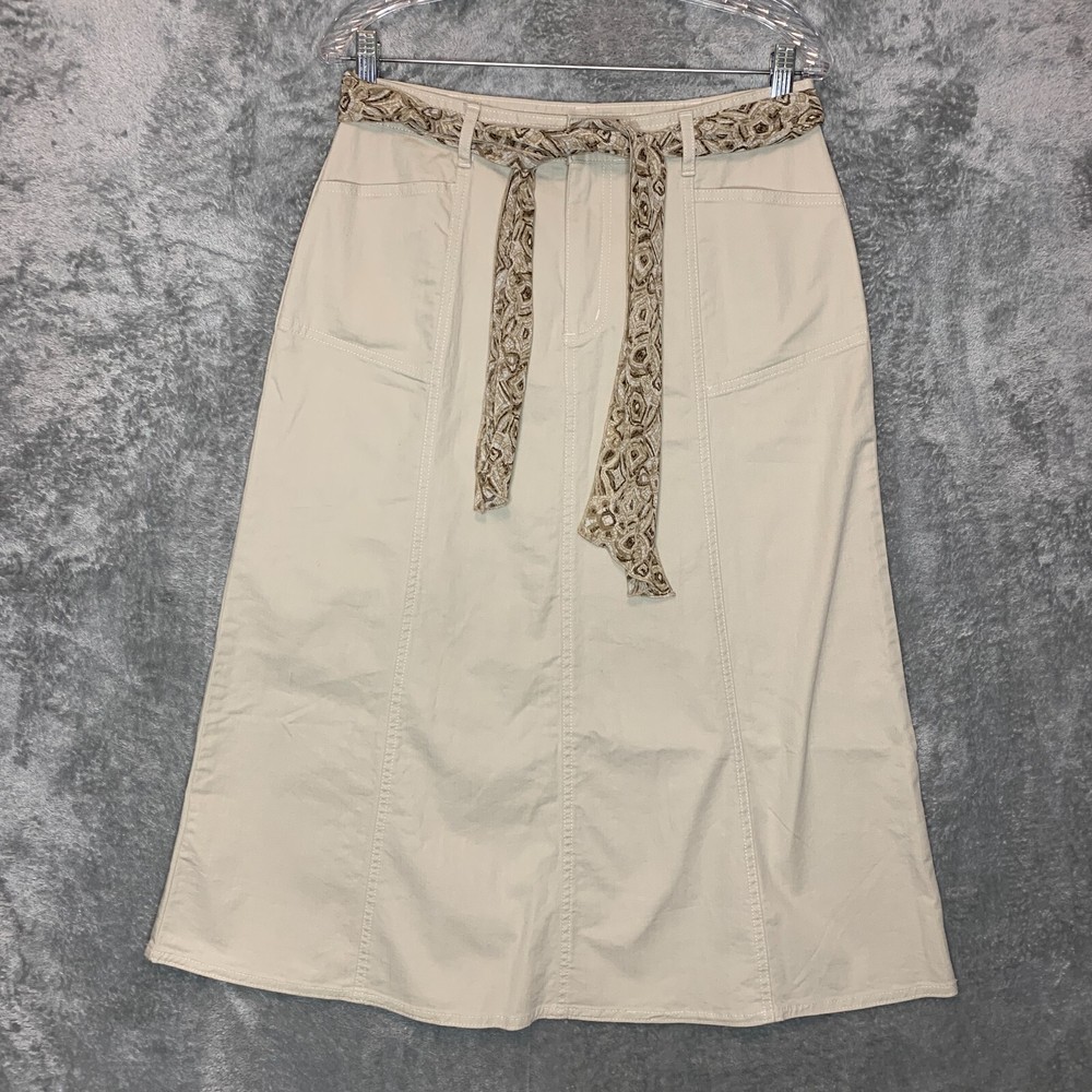 Christopher & Banks Women Safari Modest Belted A Line Midi Length Skirt 8 NWT