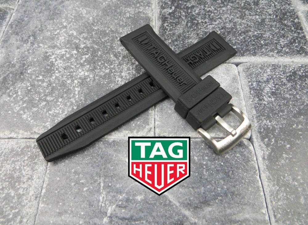 New 20 mm Authentic TAG HEUER Soft Rubber Strap Black OEM Diver Watch Band U