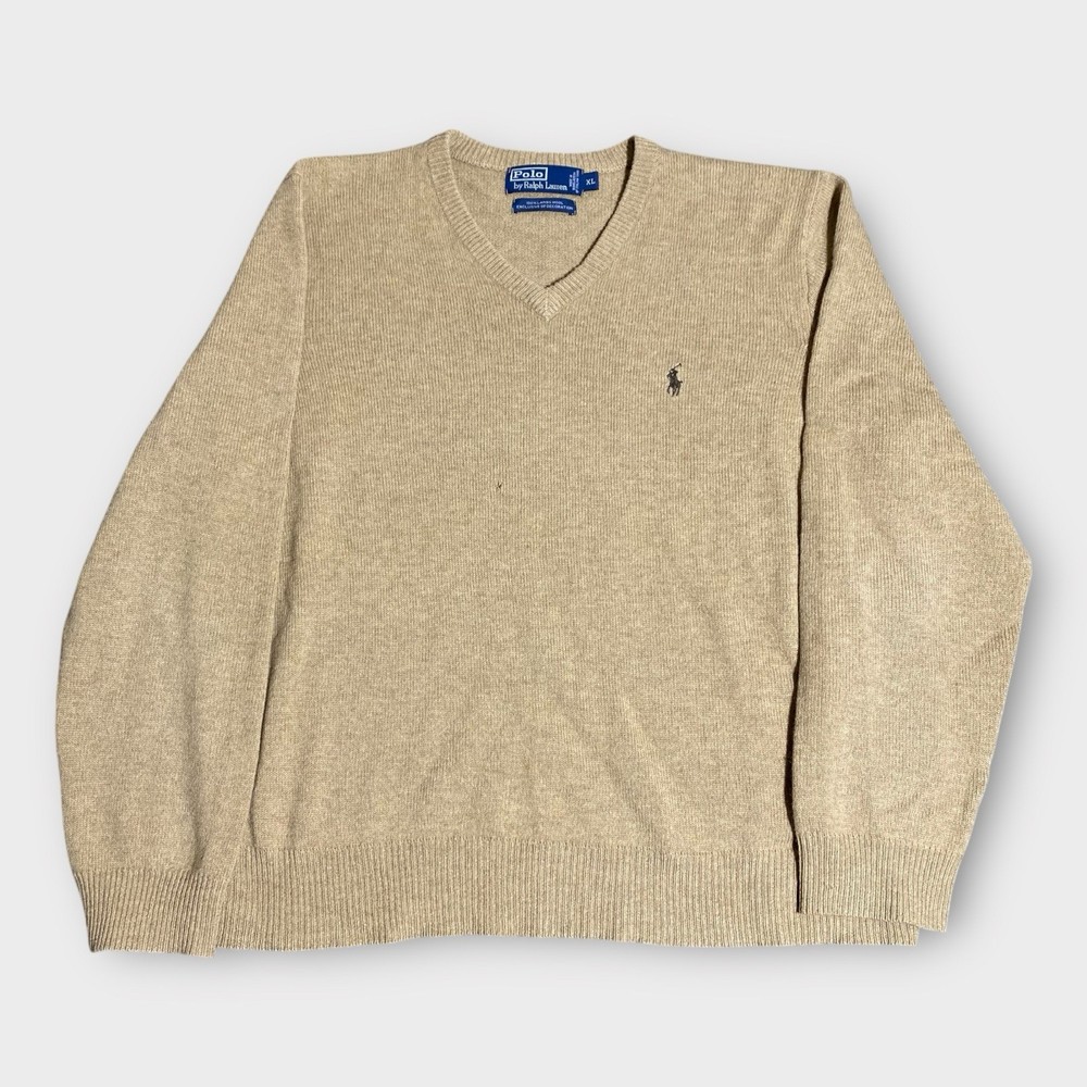 Vintage Polo Ralph Lauren Sweater Mens X-Large Beige Lambs Wool Pony Sweatshirt