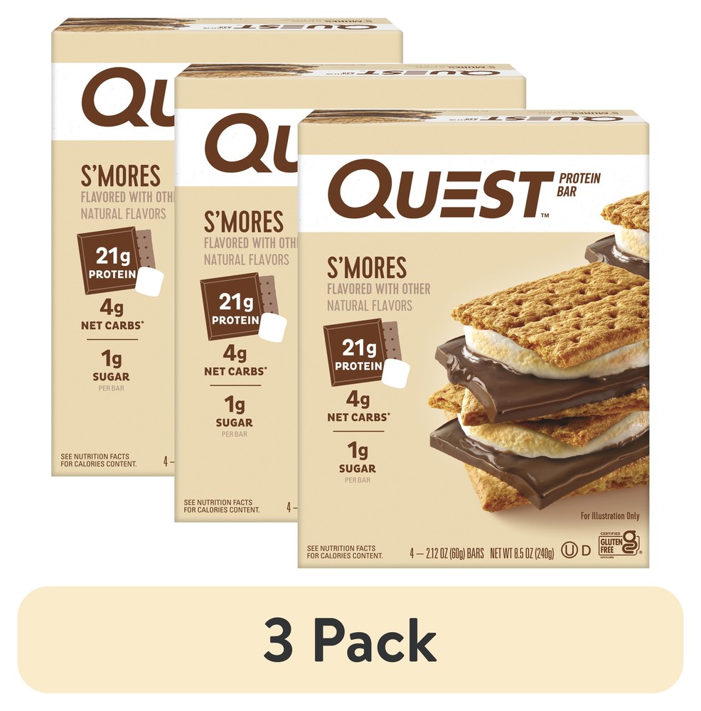 (3 Pack) Quest Protein Bar, Smores, 20g Protein, Gluten Free, 4 Ct 4g Net Carbs