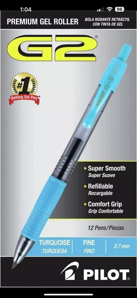 Pilot G2 Premium Gel Pen in Turquoise - Fine Point - Pack of 12 - NEW in Box