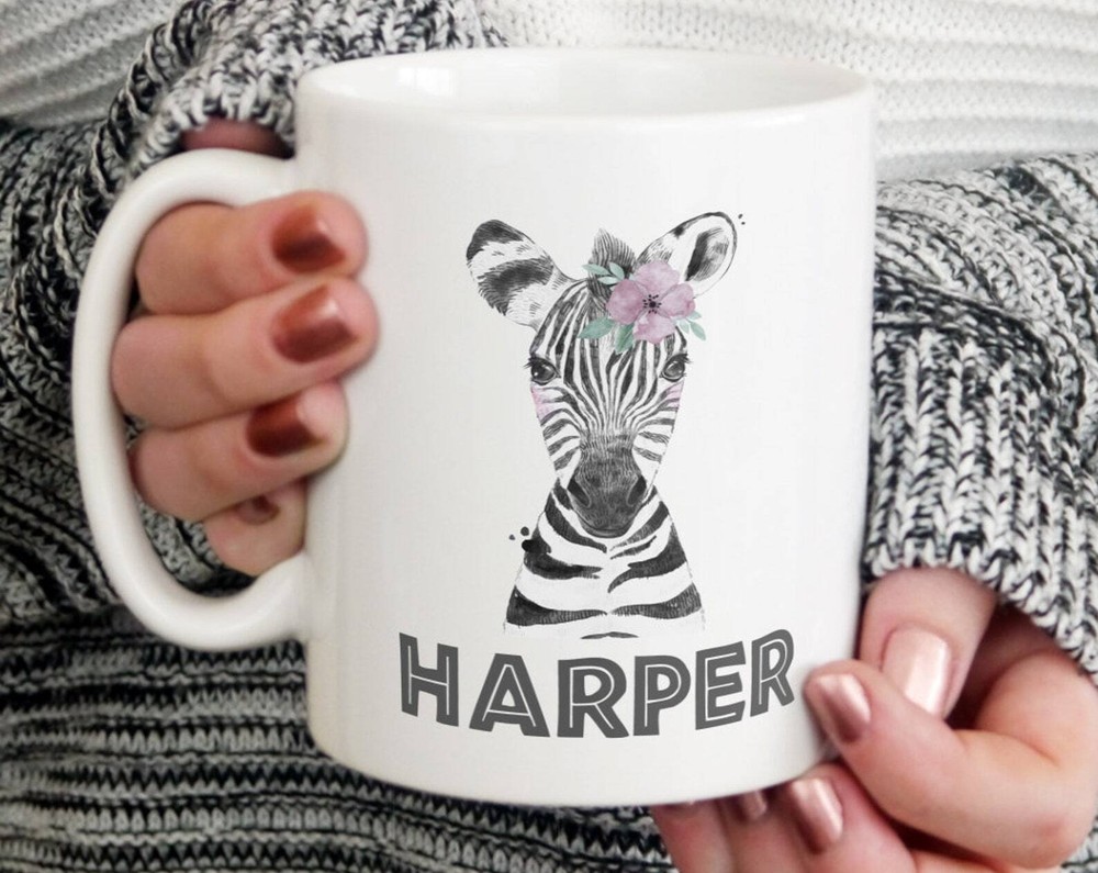 Personalisedzebra With Flower Mug Travel Mug Enamel Mug Gift For Her Birthday