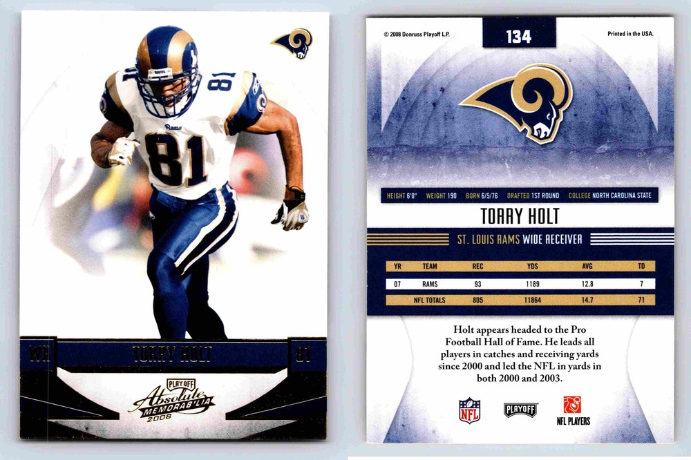 Torry Holt Wide Receiver St Louis Rams Absolute Memorabilia 2008 Card 134