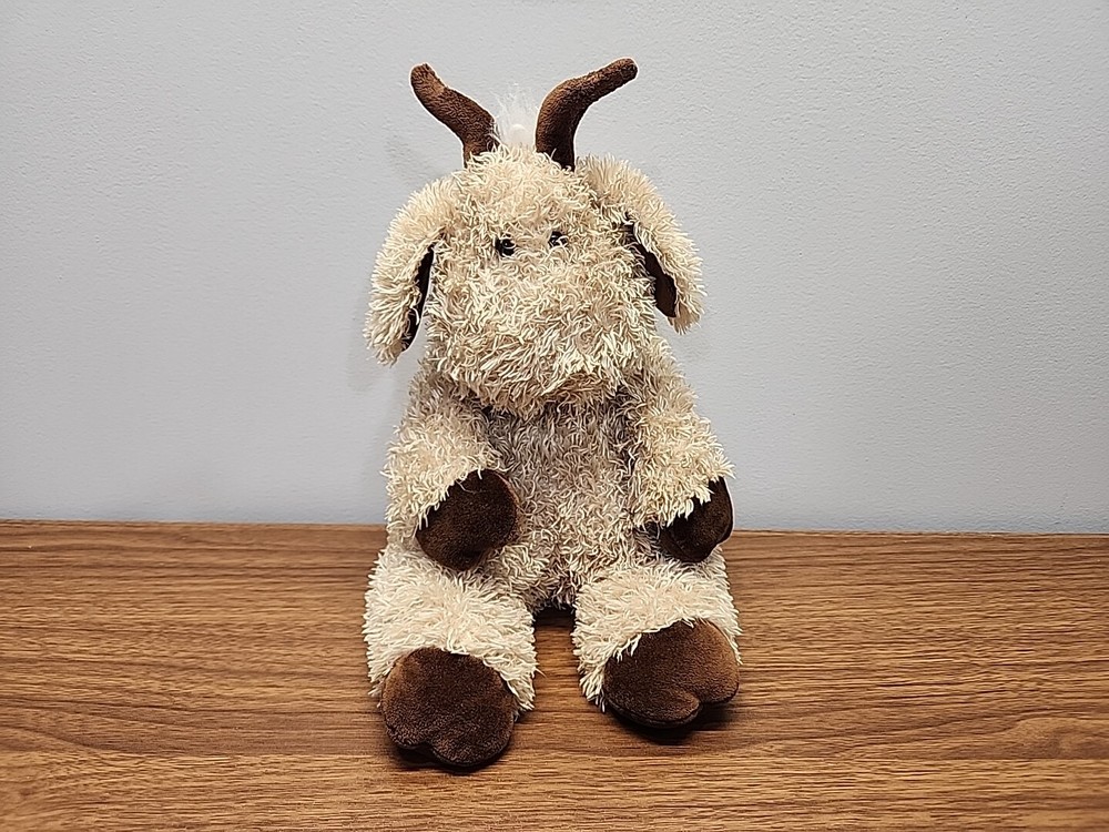 Jellycat Bunglie Goat Plush Doll Weighted Shaggy Stuffed Brown Tan Floppy 17”