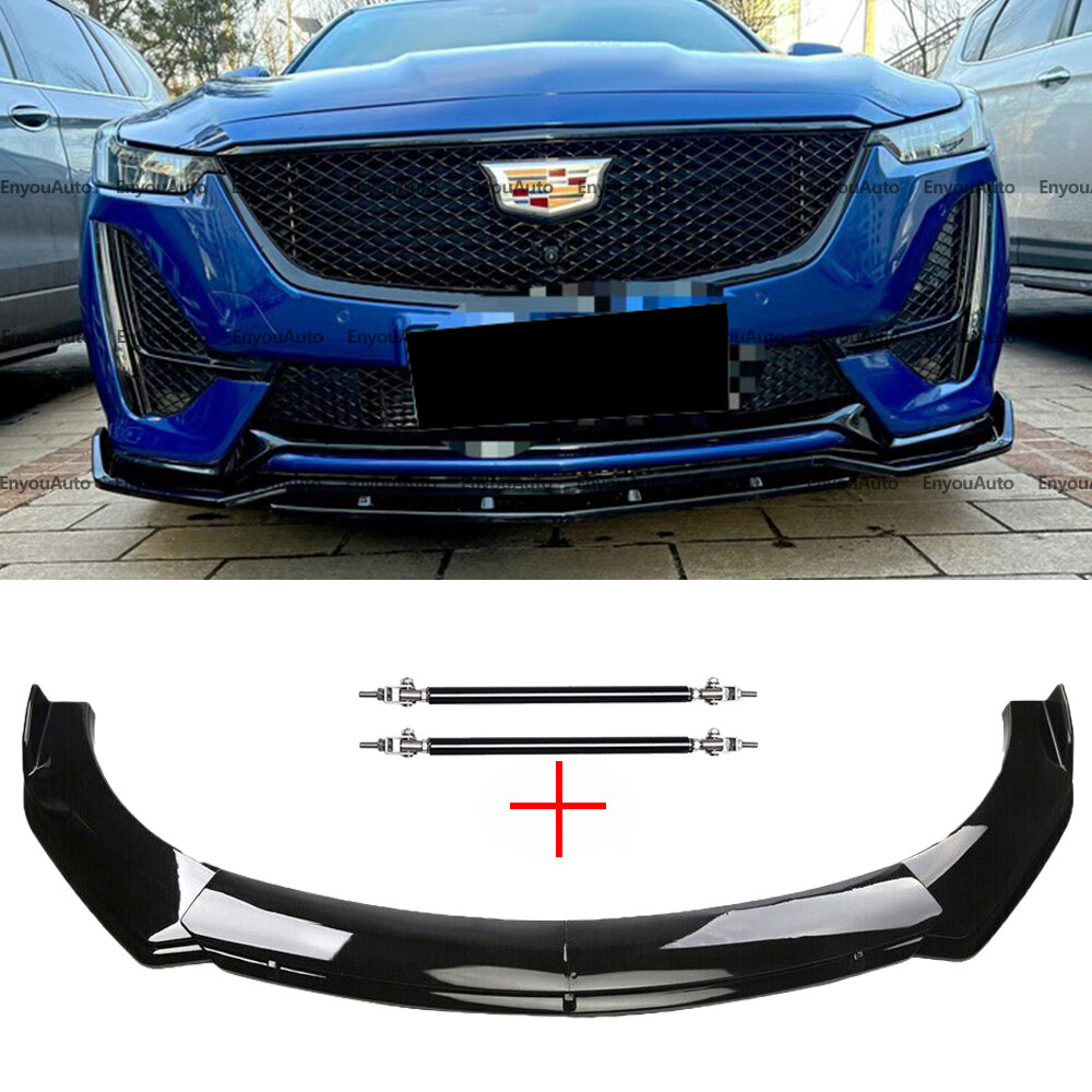 Glossy Black Front Bumper Lip Spoiler with Strut Rods for Cadillac ATS XTS CTS SRX