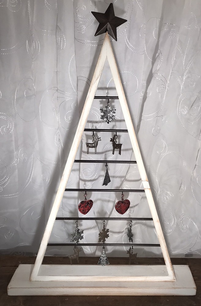 Wooden Christmas Tree Frame with Metal Star and Charms 21.6
