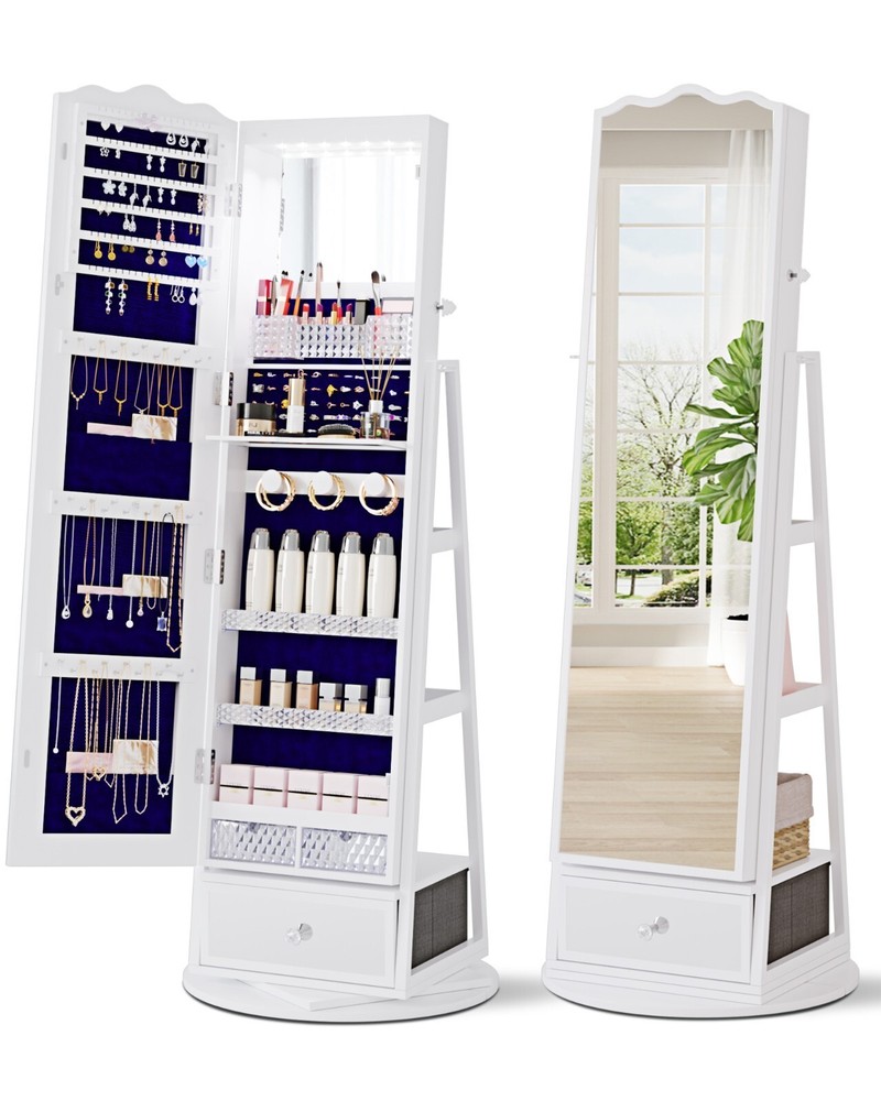 360° Rotating Lockable Jewelry Armoire with Full-Length Mirror