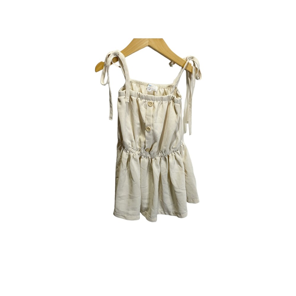 Peyton Bre Girls Solid Cream Boho Tunic Blouse 6 Tie Straps Button Front