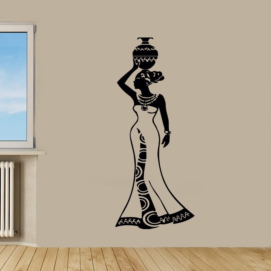 Stylish African Girl Sticker Vinyl Wall Art Black