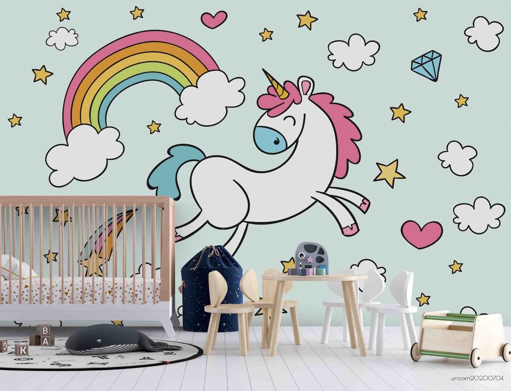 3D Hand-drawn Unicorns Rainbows Wall Murals Wallpaper Murals Wall Sticker