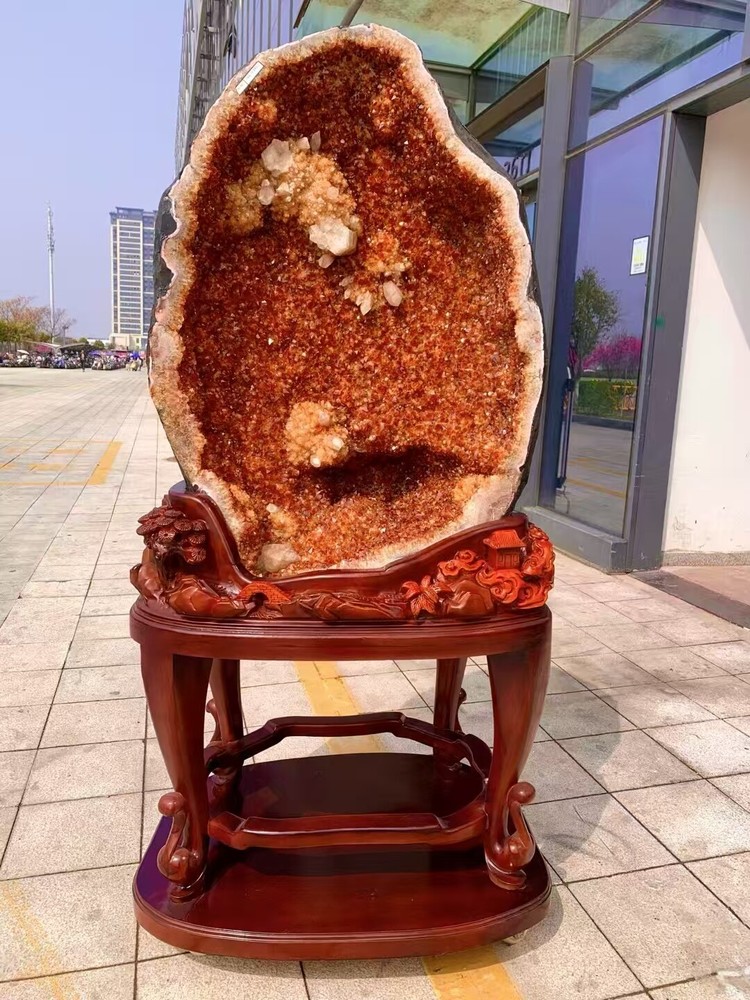 585LB Massive Natural Citrine Quartz Geode Crystal for Reiki and Home Decor