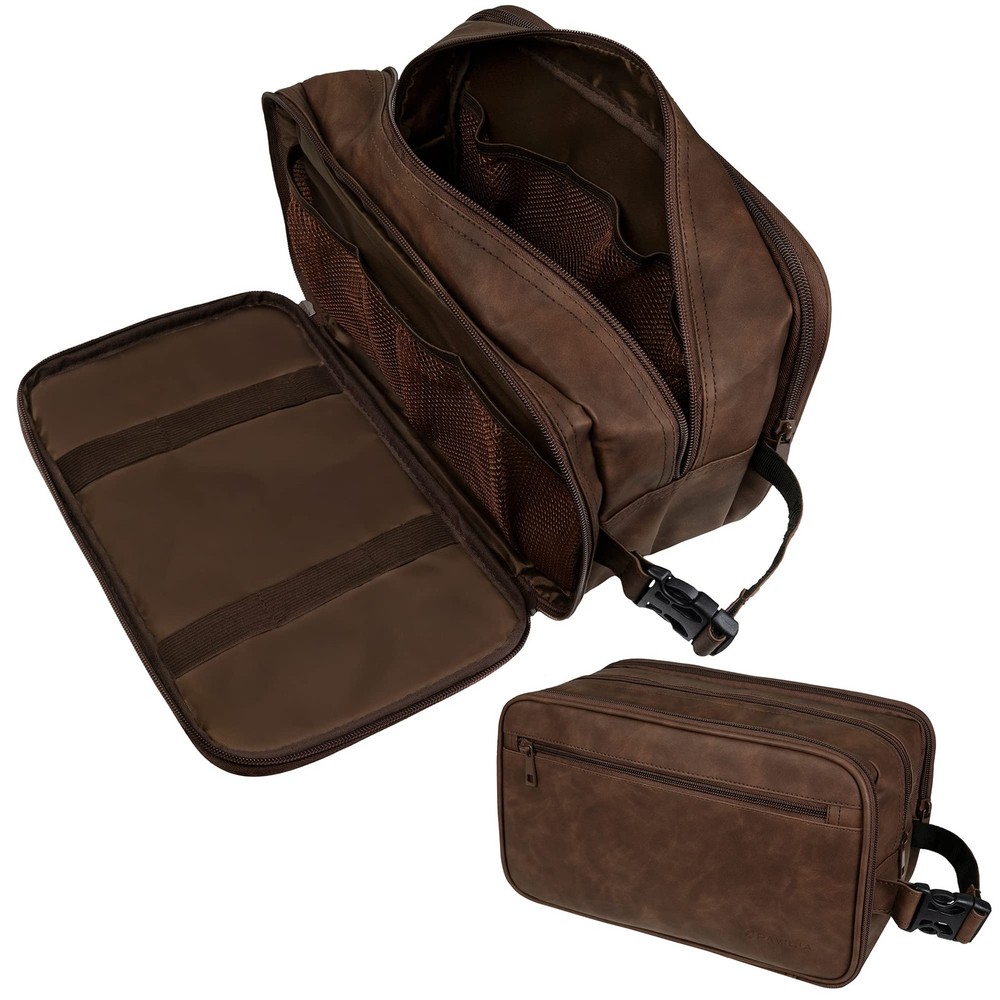 Water-resistant Men's Travel Toiletries Bag PU Leather Dopp Kit