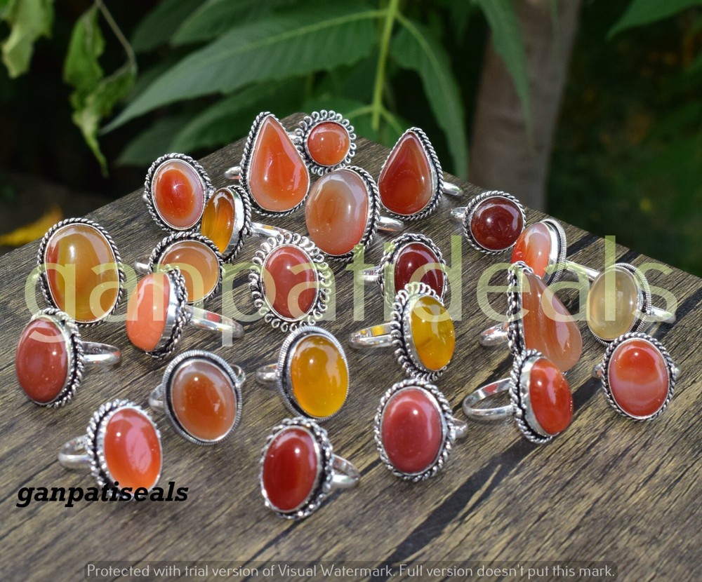 Christmas Sale ! Carnelian Gemstone Ring 5pc Wholesale Lot 925 Silver Plated