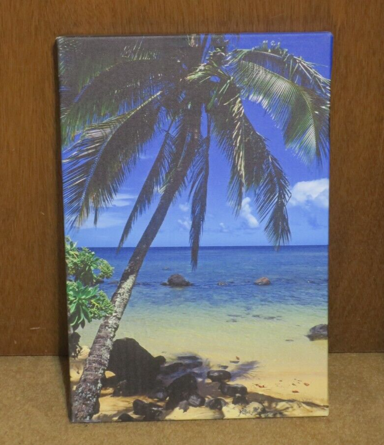 Tropical Beach Canvas Print - Palm Tree Ocean Art on Wood Frame 16x24 Inches