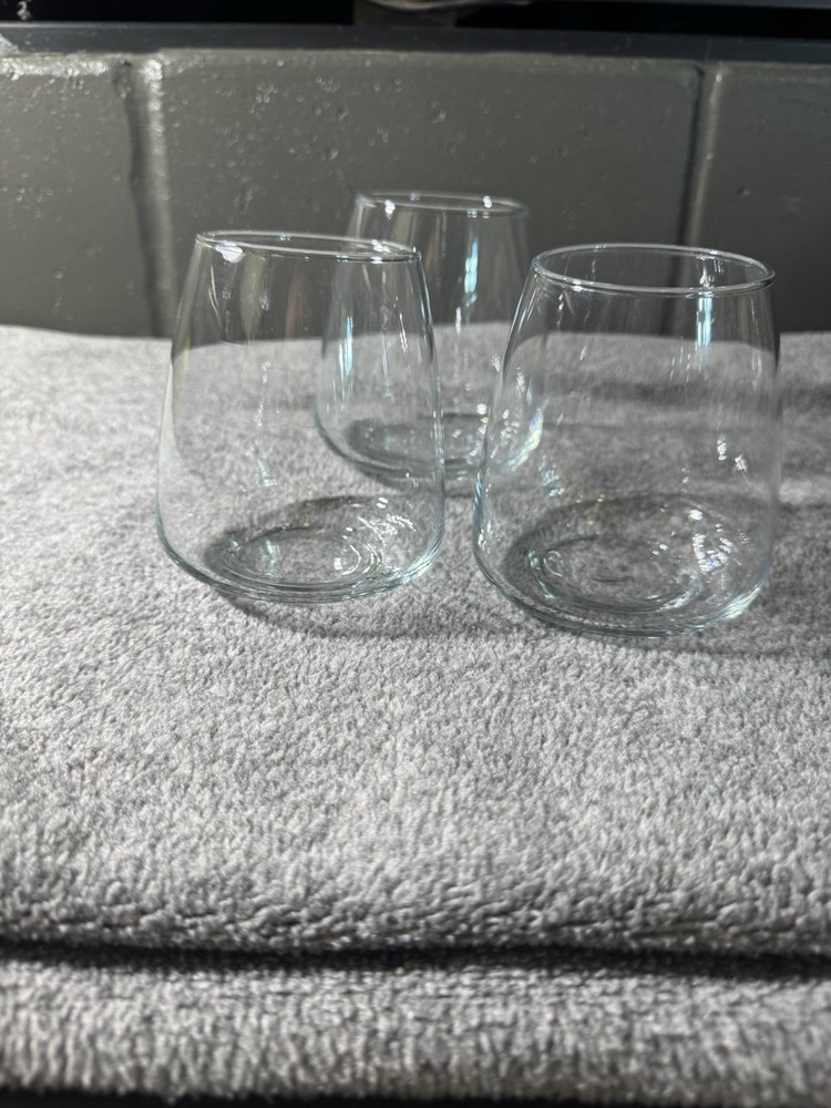 Stemless Wine Glasses Set of 3 Clear Glass for Red or White Wine  