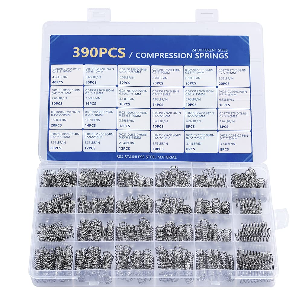 390-Piece Stainless Steel Compression Spring Assortment Kit in 24 Sizes
