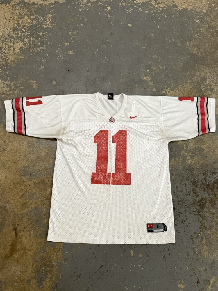 Vintage White Nike Ohio State Buckeyes Y2K Grunge Mesh Football Jersey-Size L