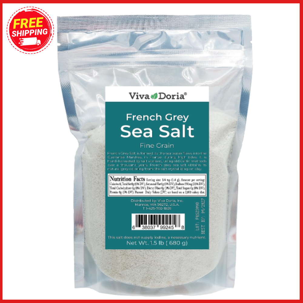 Light Grey Celtic Sea Salt (No Additives) Resealable Bag 1.5LB and Other Sizes*