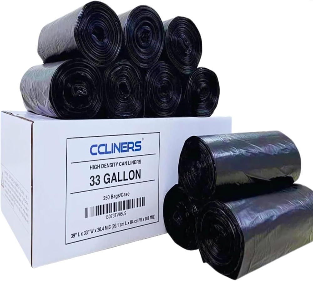 33 Gallon Trash Bag (250 Count Bulk) LIGHT-DUTY 21 Microns Black Trash Bags 30 G