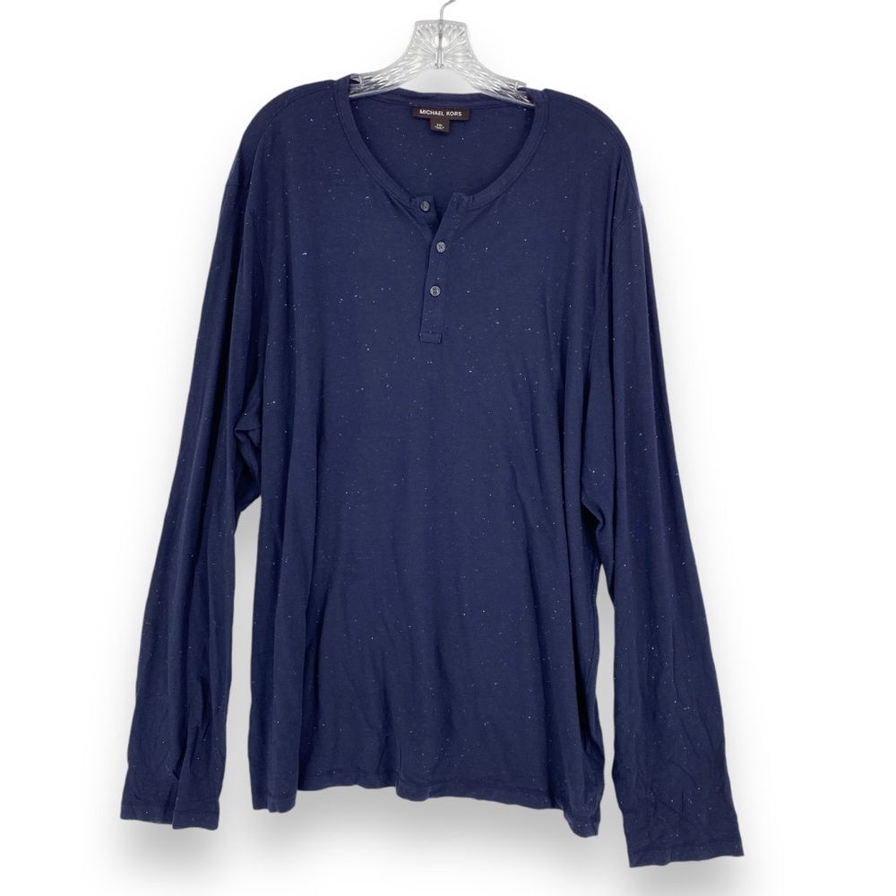 Michael Kors Shirt Long Sleeve Henley Pullover Sweater Navy Blue Mens XXL