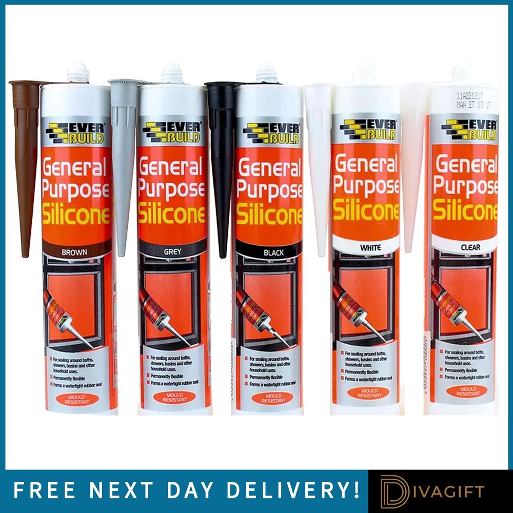 EVERBUILD GENERAL PURPOSE SILICONE 280ML SEALANT CLEAR WHITE BROWN BLACK GREY