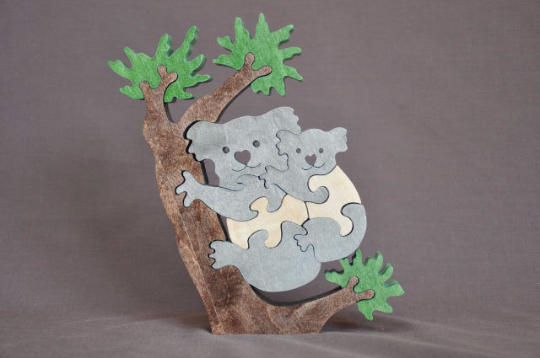 Koala with Baby Australia  Zoo Animal  Amish Made Wood Toy Puzzle Figurine Art