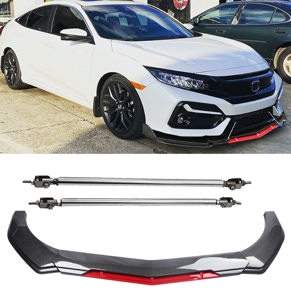 Honda Accord Front Bumper Lip Spoiler Splitter Strut Carbon Fiber Style