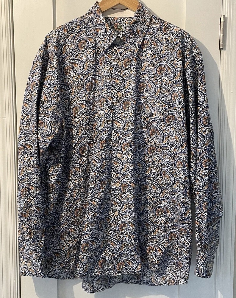 Alan Flusser Colorful Floral Button Down Long Sleeve Blue Orange Shirt  Men’s XL