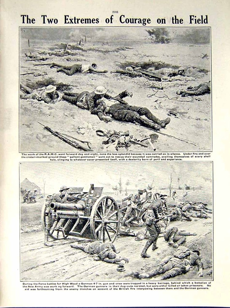 Original Old Antique Print 1916 World War British Siers Morval Montauban Guns
