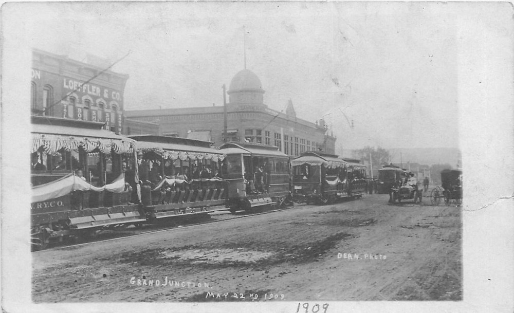 c1910 Grand Junction Colorado Trolley Street View people RPPC Postcard 25-10691