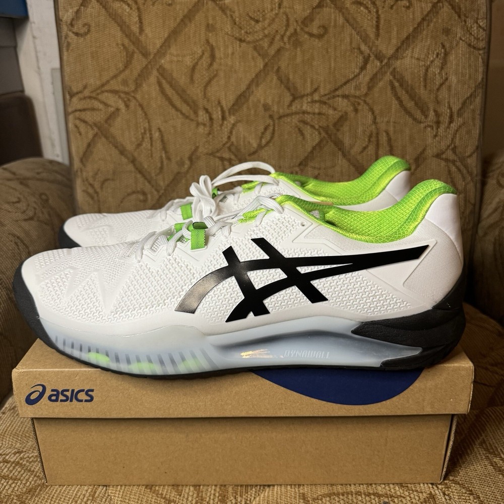 ASICS GEL Resolution 8 Mens US Size 15 White Green Gecko Tennis Pickleball NWT!