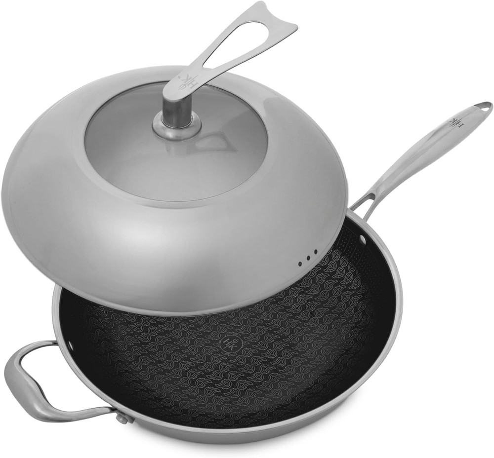 Hell's Kitchen 12-Inch Ceramic Hybrid Nonstick Wok with Lid PFAS-Free Scratch Resistant Coating