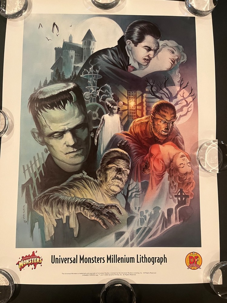 Universal Monsters Millennium Lithograph Poster 18x24 Dracula Frankenstein Classic Horror Art